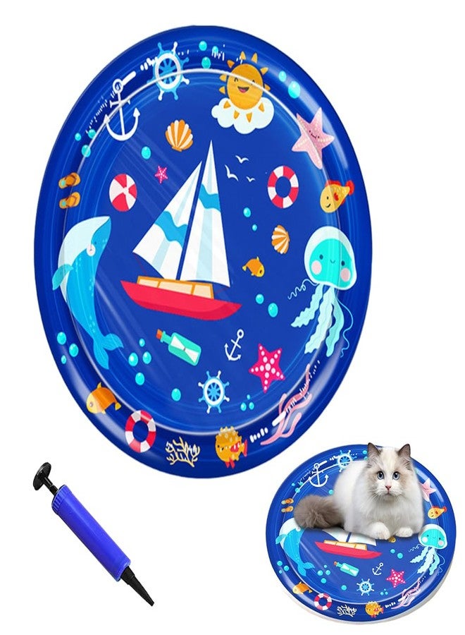 Qpets Polyvinyl Chloride Inflatable Pet Cooling Water Pad, 25.6" Thicken PVC Cartoon Mat for Dogs & Cats, Summer Self-Cooling Relief Bed with Water Fill, Manual Air Pump Included, Blue - Image 1